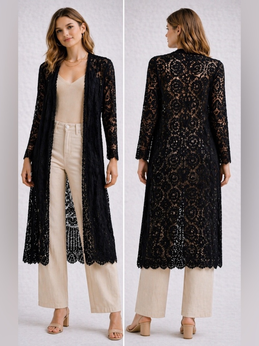 Gorgeous Kooketta Black Crochet Lace Long Duster
Cardigan Boho